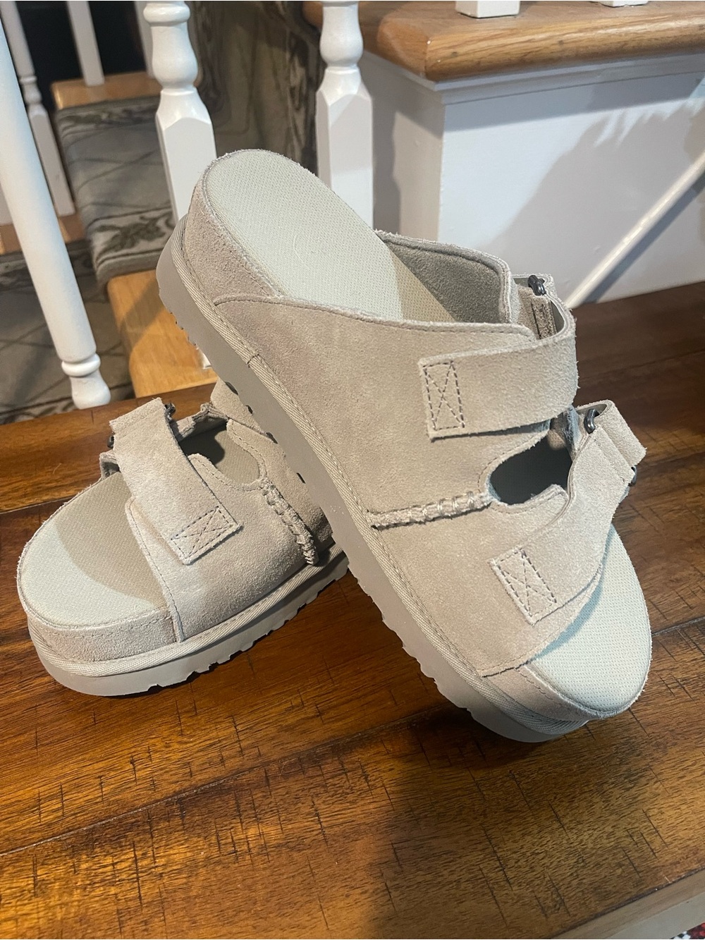 UGG Suede Goldenstar Hi Slide Sandals in light grey
